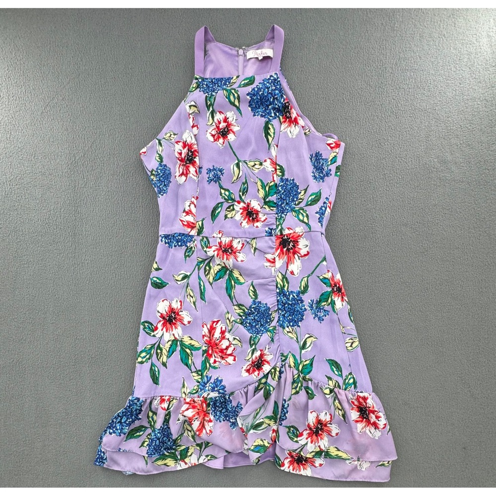 Parker Floral Halter Mini Dress 00 Ruffle Garden Botanical Romantic Vibrant